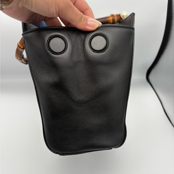 GUCCI Nappa Bamboo Nymphaea Top Handle Satchel Bag Black with Dustbag - Picture 11 of 16